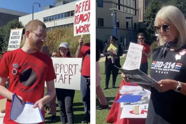 UCW members speak out against the Return To Office mandate at Georgia State University's Atlanta campus