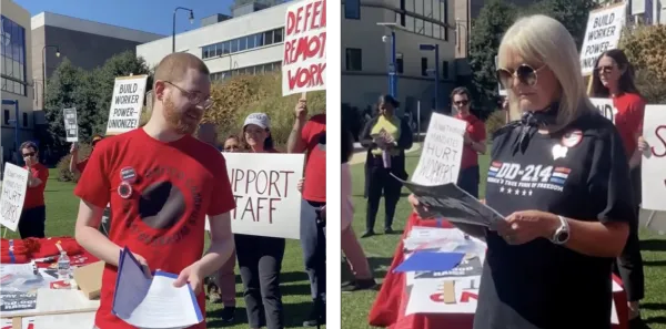 UCW members speak out against the Return To Office mandate at Georgia State University's Atlanta campus